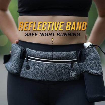 Running Belt with Water Bottle Holder - Waist Bag With Extender for Jogging, Hiking, Cycling, Walking - Dog Walker Hydration Fanny Pack - Sport Pouch iPhone Carrier for Women and Men - Gray