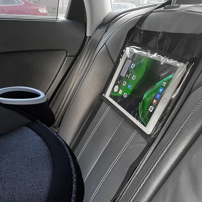 Car iPad Kindle Tablet Holder for Rear and Forward Facing Mirror, Car Mount Hanger Case for Vehicle Backseat Headrest Up to 10.5', Lightweight Washable and Portable (Black)