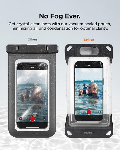 Spigen Universal Waterproof Phone Pouch with Vacuum Seal Technology & Built-in Pump, IP68 Certified Dry Bag Case for iPhone, Galaxy, Pixel with Clear Touchscreen & Anti-Fog Design - Charcoal Gray