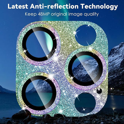 CloudValley Glitter Camera Lens Protector for iPhone 14 Pro / 14 Pro Max, 9H Tempered Glass [All in 1 Design], Case Friendly Anti-Scatch High Definition, GlitterColorful