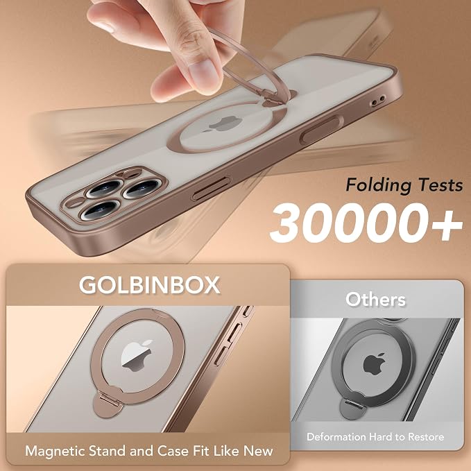 GolbinBox for iPhone 16 Pro Case with 360° Spin Magnetic Stand,[Compatible with Magsafe] [Military Protection][Built-in Ring Holder] Camera Control Phone Case for 16 Pro,Desert Titanium/Clear