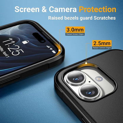 jaroco for iPhone 16 Case [Heavy Duty Protection][Compatible with MagSafe][Military Grade Drop Protection][Shockproof] with Non-Slip Removable Phone Cover 6.1''-Black