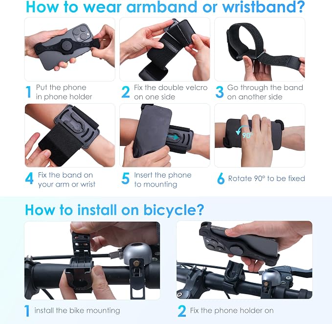 Cikyner Running Armband with Suction Cup, 3 in 1 Phone Holder Sports Armband Bicycle Phone Holder 360° Rotatable & Detachable Running Phone Armband for 4.5-7'' iPhone for Gym Hiking