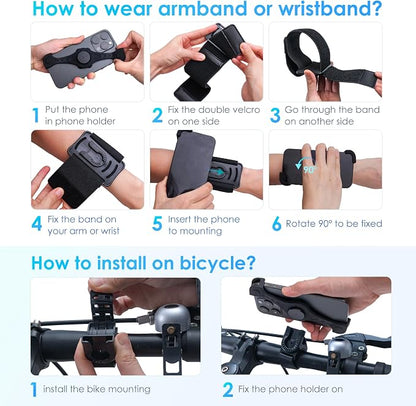 Cikyner Running Armband with Suction Cup, 3 in 1 Phone Holder Sports Armband Bicycle Phone Holder 360° Rotatable & Detachable Running Phone Armband for 4.5-7'' iPhone for Gym Hiking