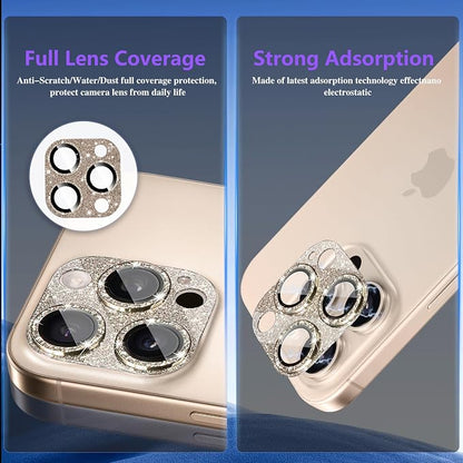 Camera Lens Protector for iPhone 16 Pro/iPhone 16 Pro Max, Glitter Camera Cover with 9H Tempered Glass Metal Ring, Lens Protector for iPhone 16 Pro/16 Pro Max (Glitter-Titanium Gold)