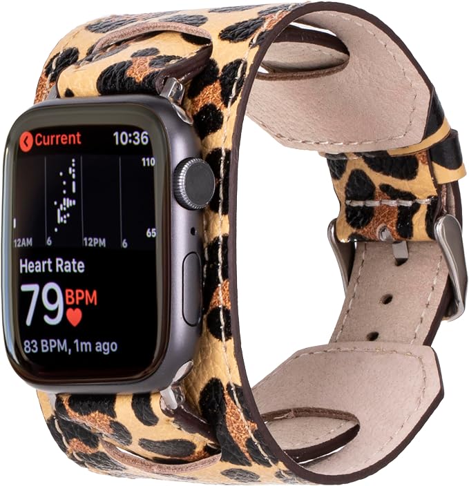 HARDISTON Cuff Watch Band Compatible with Apple 41mm for Men&Women, Handmade Genuine Leather, Compatible with iWatch Series 11 10 9 8 7 6 5 4 3 2 1 SE Ultra, Wrist Bracelet Band, Medium/Band-Leopard