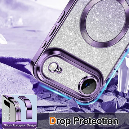 Hython for iPhone Air Case Glitter Clear Magnetic Phone Cases [Compatible with MagSafe] Full Camera Lens Protector Sparkle Luxury Plating Slim Shockproof Protective Cover Women, Gradient Purple