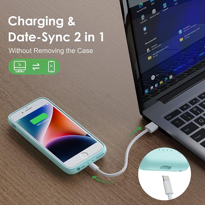Battery Case for iPhone 8/7/6s/6/SE (2022/2020),[2025 Upgraded] 7000mAh Ultra-Slim Portable Extended Charger Cover for iPhone 8/7/6s/6/SE (2022/2020) Charging Case (4.7 Inch)-Green