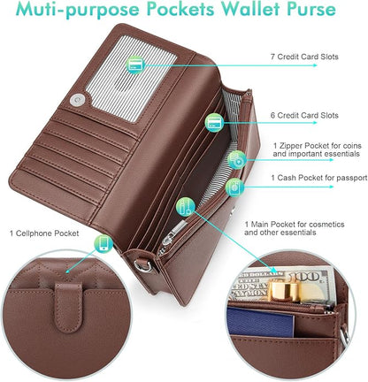 nuoku Women Small Crossbody Bag Cellphone Purse Wallet with RFID Card Slots 2 Straps Wristlet