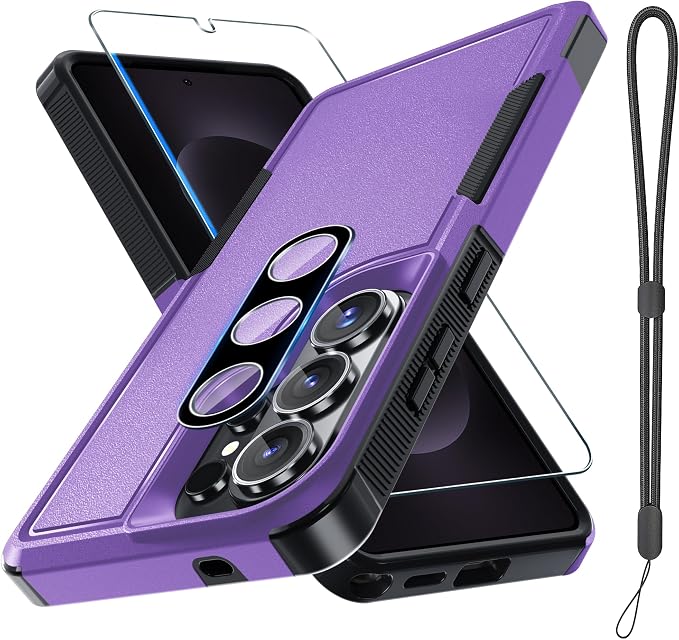 for Samsung Galaxy S26 Ultra Case with Screen Protector+Camera Lens Cover,Military Grade Heavy Duty Shockproof Phone Cover with Wrist Lanyard Strap for Samsung S26Ultra,Lavender