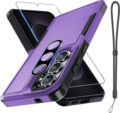 for Samsung Galaxy S26 Ultra Case with Screen Protector+Camera Lens Cover,Military Grade Heavy Duty Shockproof Phone Cover with Wrist Lanyard Strap for Samsung S26Ultra,Lavender