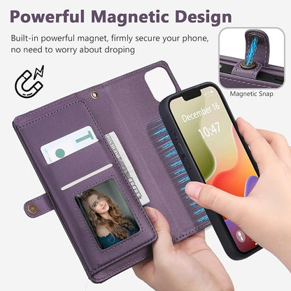 Wallet Case for iPhone 14 Plus with Card Holder/Crossbody Wallet/Strap| RFID Blocking | Magnetic | Kickstand | Detachable | PU Leather Phone Case for iPhone 14 Plus,6.7 in,Purple