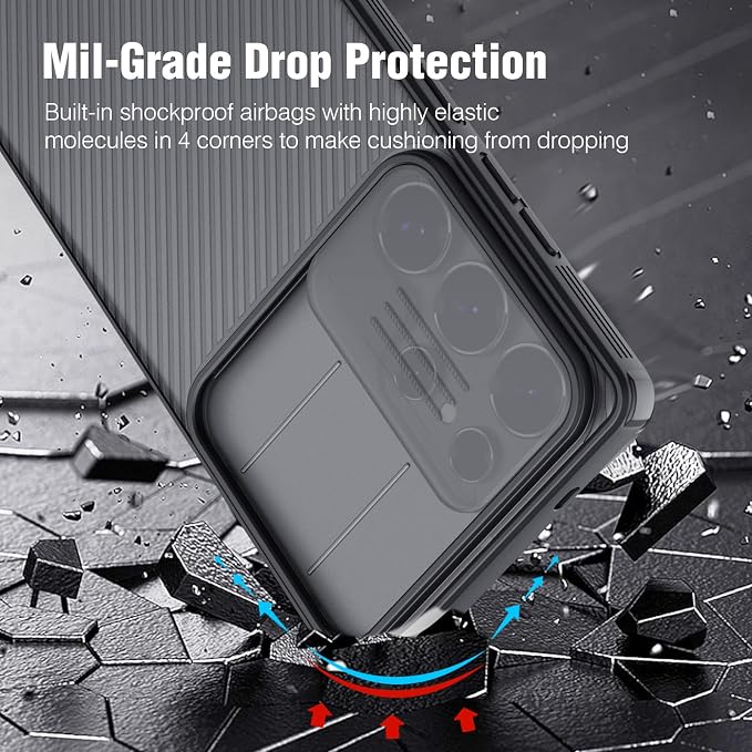 Nillkin for Samsung Galaxy S25 Ultra Case with Camera Cover, [Lens Protection] Mil-Grade Shockproof Protective Bumper Hard Cover Slim Phone Case for Galaxy S25 Ultra Cases 6.9'' Clear Black