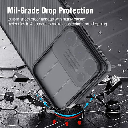 Nillkin for Samsung Galaxy S25 Ultra Case with Camera Cover, [Lens Protection] Mil-Grade Shockproof Protective Bumper Hard Cover Slim Phone Case for Galaxy S25 Ultra Cases 6.9'' Clear Black