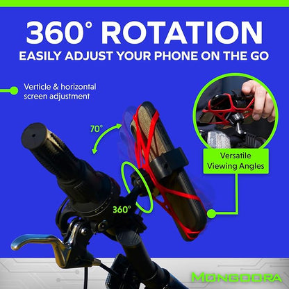 Bike & Motorcycle Phone Mount - GPS Cell Phone Holder for Bicycle Handlebar - Easy to Install Bike Accessories Fits iPhone, Galaxy, Android - Stocking Stuffers - 3 Bands (Black, Red, Green)