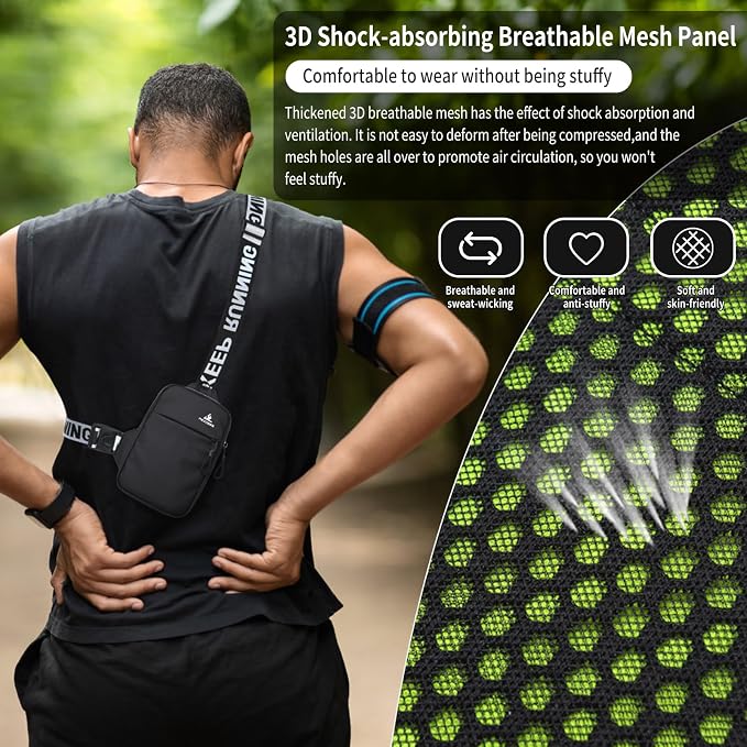 Peicees Mini Crossbody Sling Bag Chest Bag Dual Pocket Water Resistant Fanny Pack Running Phone Holder for Men Women Workout Travel, Army Green