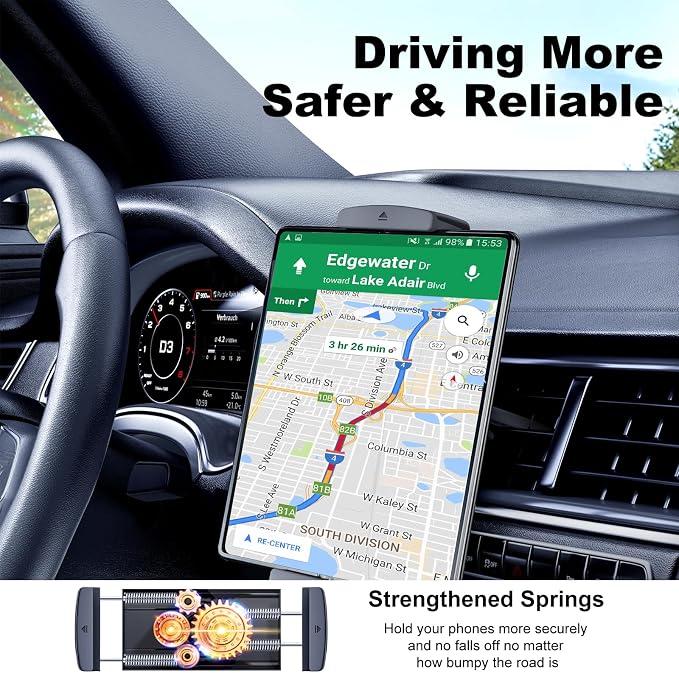 Z Fold 7 6 5 4 3 2 Car Mount, No Block Vent & Grip Firmly Z Fold 6 Accessories, Broad Compatible for Galaxy Z Fold iPad mini iPhone 16 15 14 13 12 Pro Max Samsung S25 Ultra