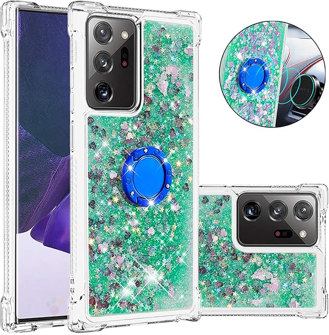 Bling Liquid Case for Galaxy Note 20 Ultra, Glitter Silicone Protection Case Bumper Liquid Phone Cover TPU Case Sparkle Sleeves with Ring Stand Resistant Compatible with Samsung Galaxy Note 20 Ultra