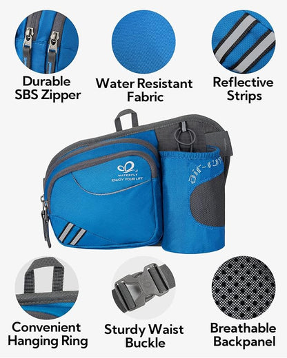 WATERFLY Fanny Pack Waist Bag: Waist Pack for Women Men with Water Bottle Holder Hiking Fanny Pack for Running Walking DogWalking Travel Cycling