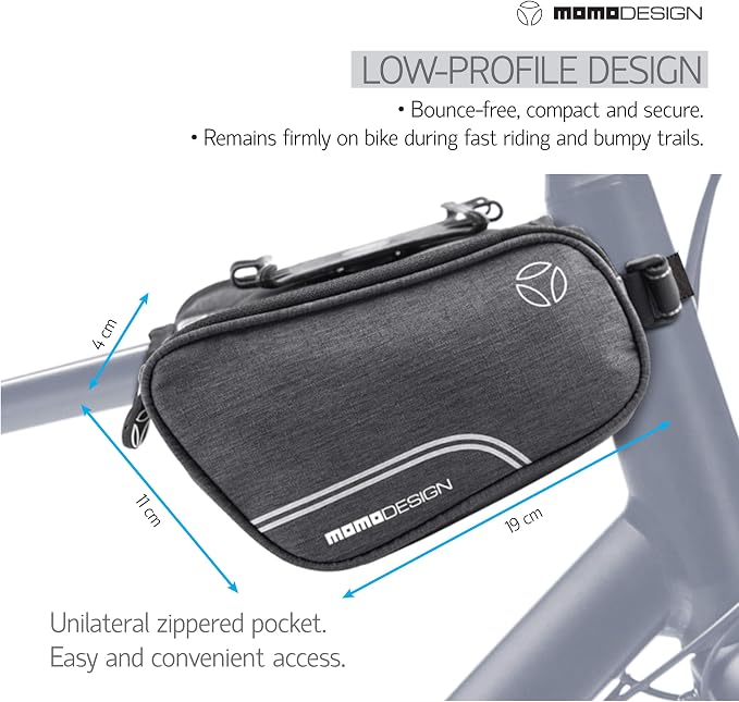 MOMO Design Bike TTB03 Double Top Tube Bag, Horizontal/Vertical View Phone-Holder, Reflective Piping, Water Resistant, Universal Fit, 1.25L Capacity