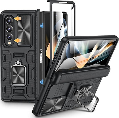 VEGO for Galaxy Z Fold 4 Case with Slide Camera Cover & Hinge Protection | Fold 4 Phone Case with Screen Protector 360°Magnetic Kickstand Protective Cover for Samsung Galaxy Z Fold 4 5G - Black