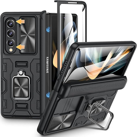 VEGO for Galaxy Z Fold 4 Case with Slide Camera Cover & Hinge Protection | Fold 4 Phone Case with Screen Protector 360°Magnetic Kickstand Protective Cover for Samsung Galaxy Z Fold 4 5G - Black