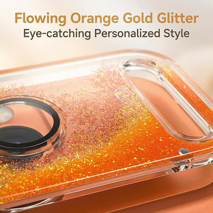 HANKN Quicksand Lens for iPhone 17 Pro Max Camera Lens Tempered Glass Protector, Ultra HD Clear 9H Hardness Anti-Scrach Dynamic Liquid Glitter Sand Cute Cover Strong Adsorption Case Friendly (Orange, iPhone 17 Pro Max)