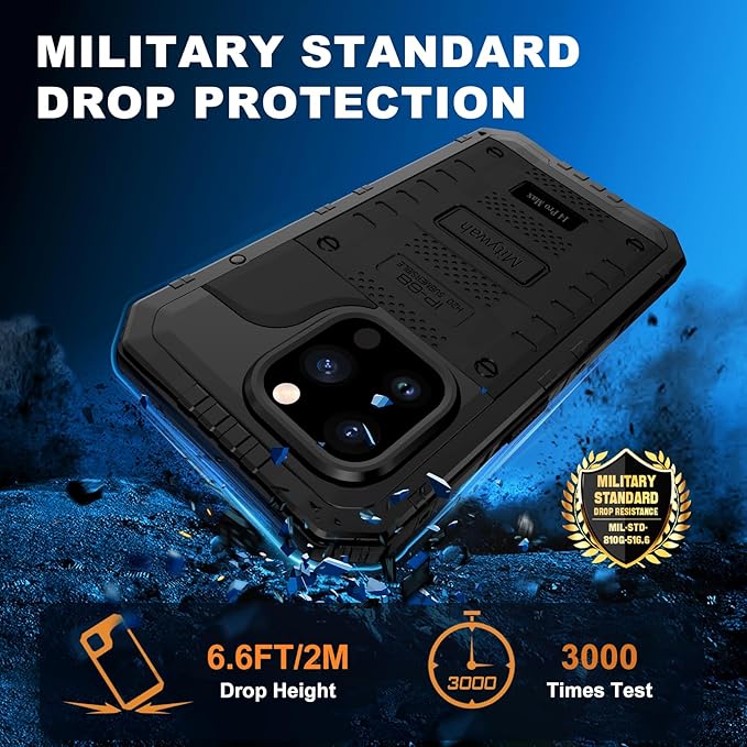 Mitywah Waterproof Case for iPhone 14 Pro Max, Heavy Duty Metal Case with Built-in Screen Protector, Military Grade Drop Protection Full Body Aluminum Protective Cover 6.7 inch, Black