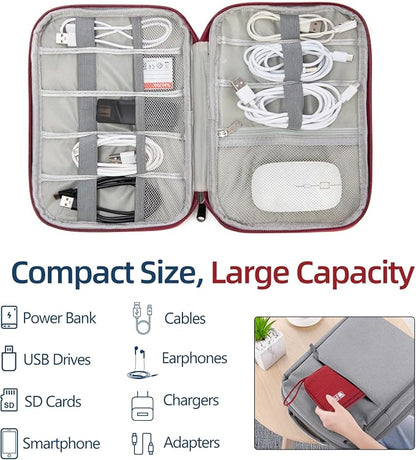 Cord Organizer Travel Case, Cable Organizer Bag for Chargers, USB Cables, Power Bank & Electronics Accessories, Portable Tech Organizer Pouch with Mesh Pockets, Water Resistant Travel Gear Bag