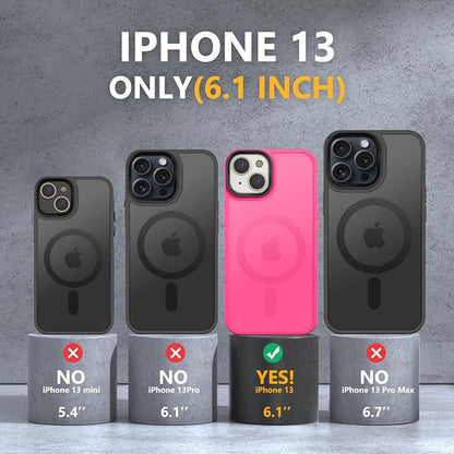 MOCCA Strong Magnetic for iPhone 13 Case, [Compatible with Magsafe][Screen Protector+Camera Lens Protector] Translucent Matte Back Slim Shockproof Case for iPhone 13 Phone Case 6.1", Hot Pink