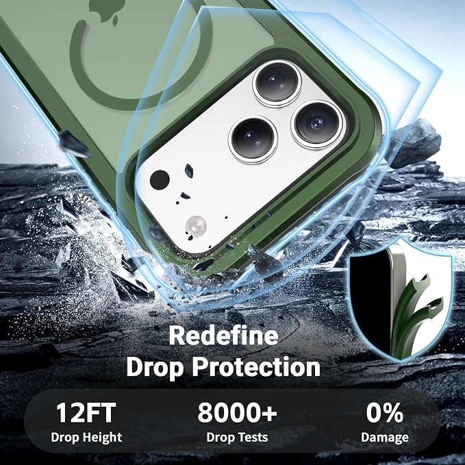 jaroco Magnetic for iPhone 17 Pro Max Case, [Compatible with MagSafe][Military Grade Drop Protection][Heavy Duty Protection][Non-Slip][Shockproof] 2-Layer Durable Bumper Phone Case 6.9''-Army Green