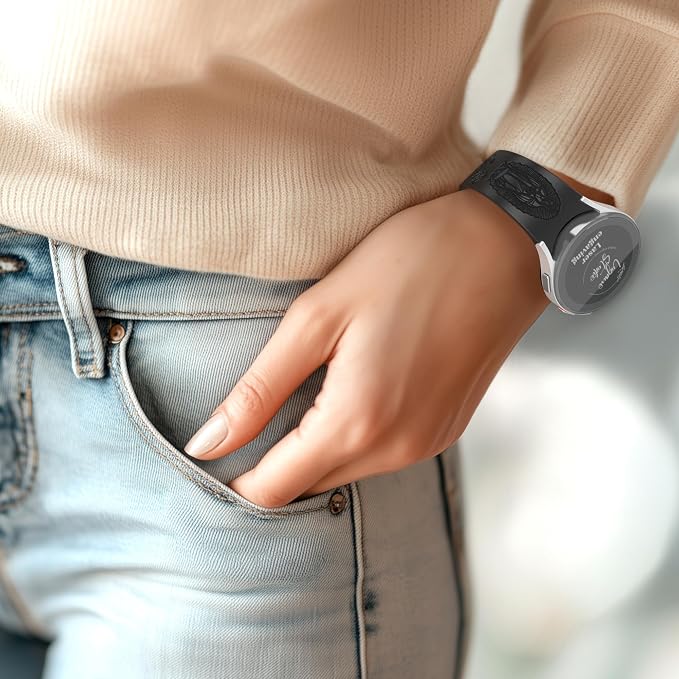 Virgin Mary Lady of Guadalupe Band Compatible with Samsung Galaxy Watch Laser Engraved Silicone 20mm Strap 7/6/5/4 40mm 44mm/Watch 6 Classic Watch 4 46mm 42mm Jesus God Wristband Religious (Black)
