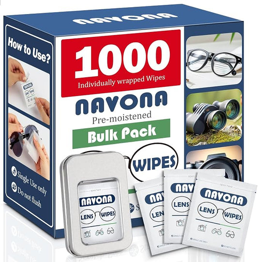 Navona Pre Moistened Lens Wipes for Eyeglasses - 1000 Count Individually Glasses Cleaner Wipes,No Scratch,No Streak Eyeglass Cleaning Wipes for Screen,Phone,Laptop,Sunglasses