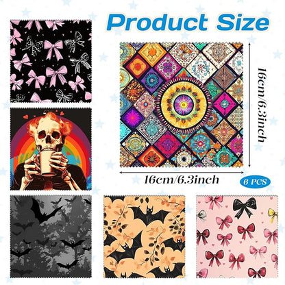 6 PCS Glasses Cleaning Cloth Eyeglass Lens Cleaning Cloth Eyeglasses Wipes Microfiber Reusable Soft for Phone Screens Camera Unisex Women Girls Cute Aesthetic (6.3"x6.3")-Bat Bowknot