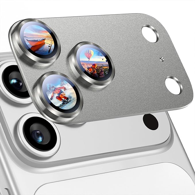 Uyiton Compatible with iPhone 17 Pro Max Camera Lens Protector - [Not Easy to Break][Strong Adsorption][Case-Friendly] Metal Tempered Glass Rear Camera Screen Cover - Natural Titanium