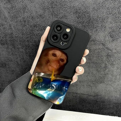 Monkey Phone Case, Funny Monkey Phone Case, All-Inclusived Shockproof TPU Clear Protective Cover, Funny Phone Cases for iPhone 16/15/14/13 Promax (Brown-1,14promax)