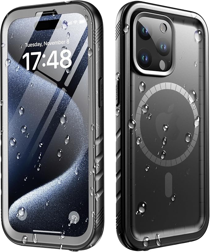Cozycase for iPhone 15 Pro Waterproof Shockproof Dustproof Case [Compatible with MagSafe] - Heavy Duty/360 Full Body/Military Grade/Rugged Built in Screen/Camera Protector with Lanyard Black
