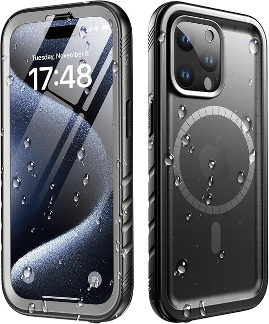 Cozycase for iPhone 15 Pro Waterproof Shockproof Dustproof Case [Compatible with MagSafe] - Heavy Duty/360 Full Body/Military Grade/Rugged Built in Screen/Camera Protector with Lanyard Black