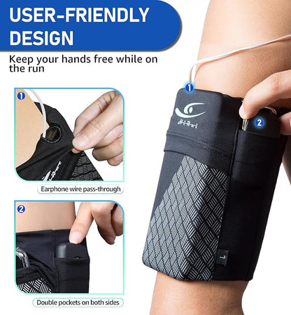 HiRui Universal Sports Armband Cell Phone Armband Sleeves Running Armband for Exercise Workout, Compatible with iPhone 17/17Plus/Pro/16/15/15Plus/14 Samsung Galaxy All Phones (X-Large, Black)