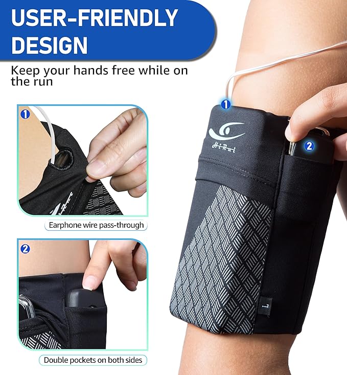 HiRui Universal Sports Armband Cell Phone Armband Sleeves Running Armband for Exercise Workout, Compatible with iPhone 17/17Plus/Pro/16/15/15Plus/14 Samsung Galaxy All Phones (Large, Black)