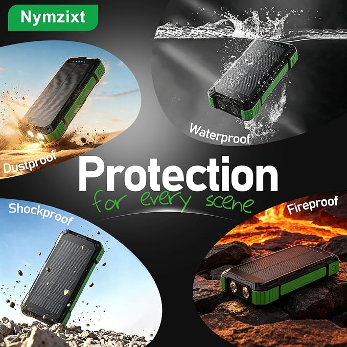 Solar Power Bank 49800mAh 22.5W QC3.0 Fast Charging Built in 4 Cables with USB C 6 Outputs & 2 Inputs for All Cell Phone Portable Wireless Charger Bright LED Flashlight Perfect for Camping