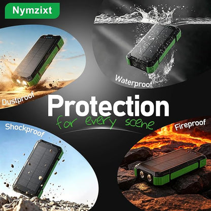 Solar Power Bank 49800mAh 22.5W QC3.0 Fast Charging Built in 4 Cables with USB C 6 Outputs & 2 Inputs for All Cell Phone Portable Wireless Charger Bright LED Flashlight Perfect for Camping