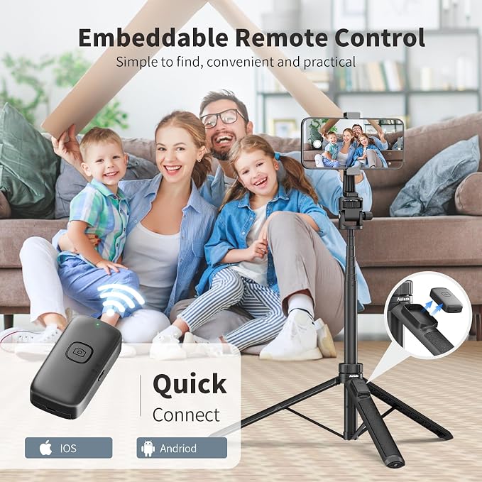 70" Selfie Stick Tripod for Gopro Action Camera, Lightweight Phone Tripod Stand with Wireless Remote & Phone Holder, Compatible with iPhone, GoPro, DJI, Insta360