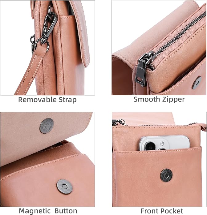 Iswee Leather Crossbody Bags for Women RFID Blocking Cell Phone Purse Small Anti-Theft Zippered with Card slots