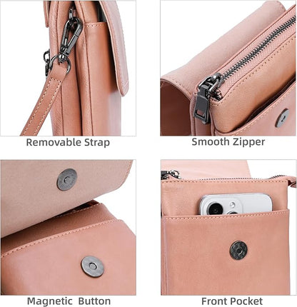 Iswee Leather Crossbody Bags for Women RFID Blocking Cell Phone Purse Small Anti-Theft Zippered with Card slots