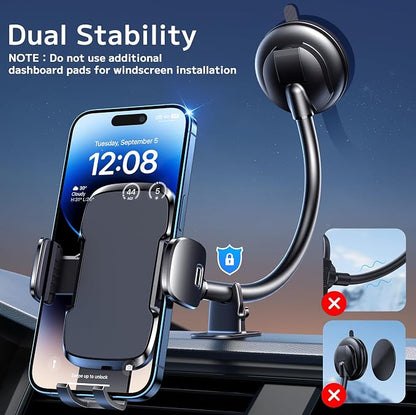 TICILFO Phone Holders for Your Car [Gooseneck Flexible] Phone Stand for Car Dashboard Windshield Automotive Accessories [Strong Suction Cup] Cell Phone Car Mount for All iPhone Android Smartphone