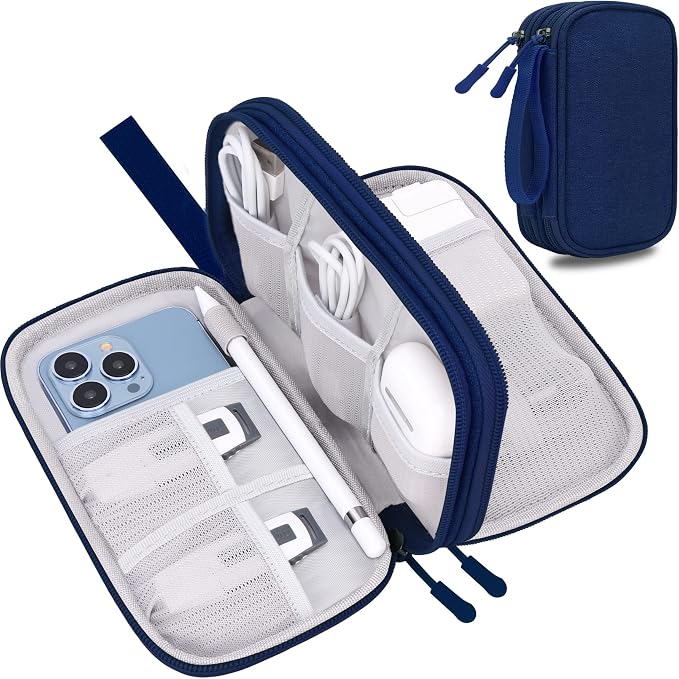 Lacdo Electronic Organizer, Travel Cable Organizer Bag Pouch Tech Electronic Accessories Carry Case Portable Double Layer Charger Case for Cable, Cords, Charger, Phone, Earphone, Power Bank, Navy Blue