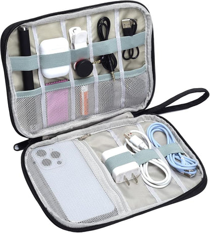 Travel Cable Organizer Pouch Electronic Accessories Carry Case | Small Electronics Travel Organizer Tech Storage Bag for Cords, Chargers, Power Bank, SD Card, Phone, Earphone Black