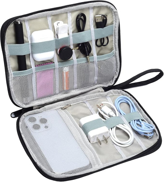Travel Cable Organizer Pouch Electronic Accessories Carry Case | Small Electronics Travel Organizer Tech Storage Bag for Cords, Chargers, Power Bank, SD Card, Phone, Earphone Black