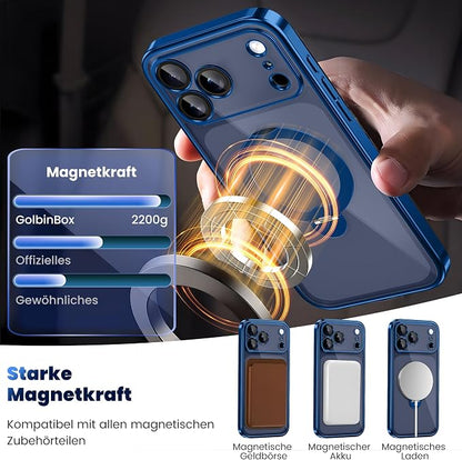 GolbinBox for iPhone 17 Pro Case with 360° Spin Magnetic Stand,[Compatible with Magsafe] [Military Protection][Built-in Ring Holder] Camera Control Phone Case for 17 Pro,Deep Blue/Clear
